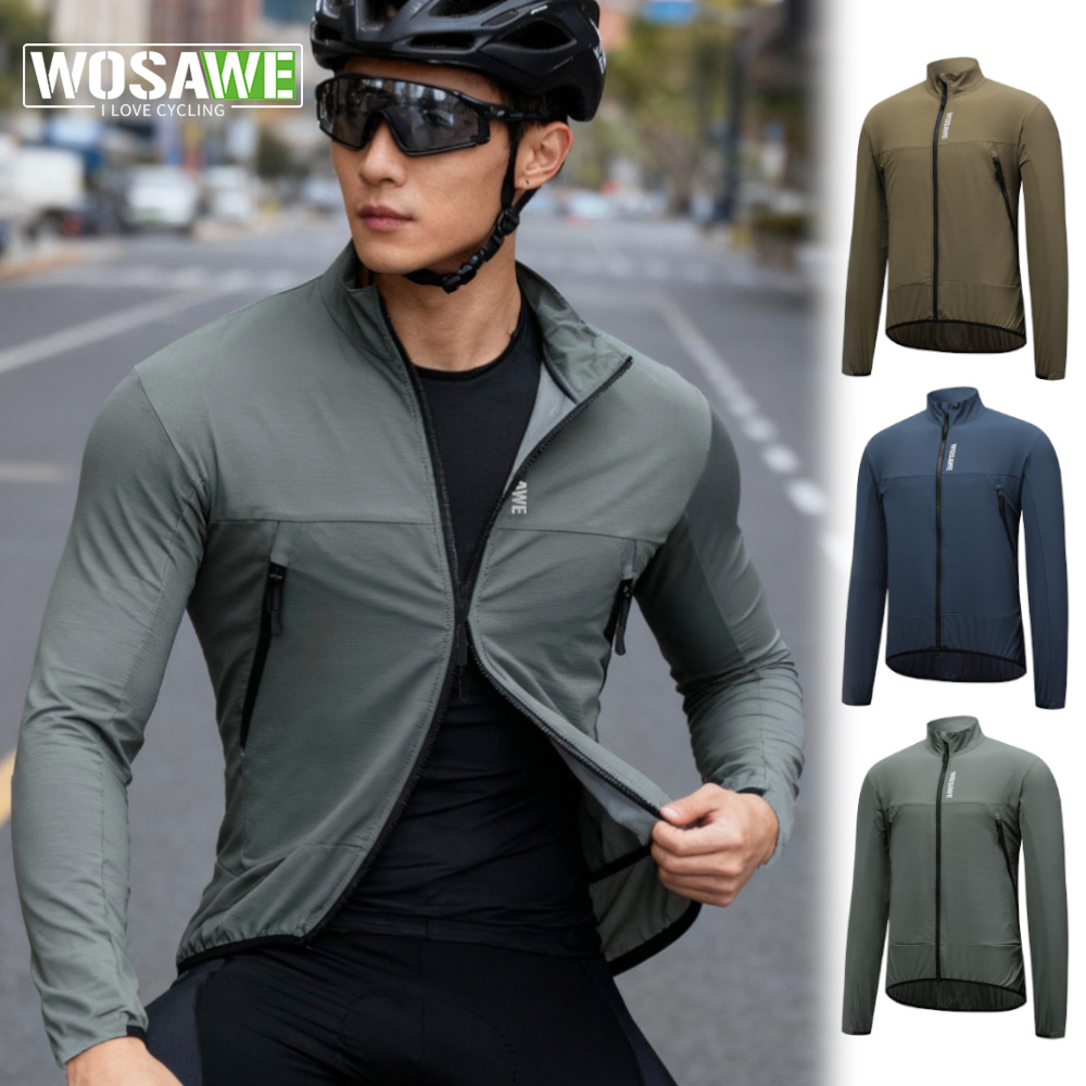 Cycling Commuter Jacket - เสื้อแจ็คเก็ตปั่นจักรยานกันลม WOSAWE เสื้อแจ็คเก็ตกันลมสำหรับจักรยานเสือภูเขา เสื้อแจ็คเก็ตวิ่งแบบสะท้อนแสง ระบายอากาศได้ดี เสื้อโค้ทผู้ชายพร้อมซิป