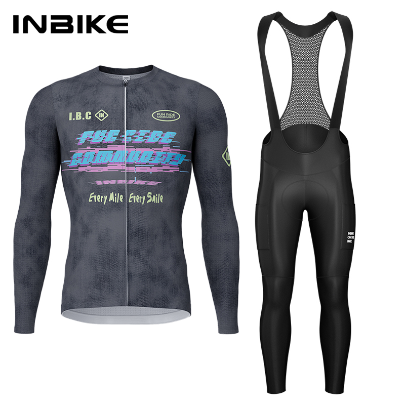 Cycling Community - ชุดปั่นจักรยาน INBIKE สำหรับฤดูใบไม้ผลิและฤดูใบไม้ร่วง เสื้อปั่นจักรยานแขนยาว กางเกงปั่นจักรยานแบบมีแผ่นรอง ชุดปั่นจักรยานเสือภูเขาและเสือหมอบ