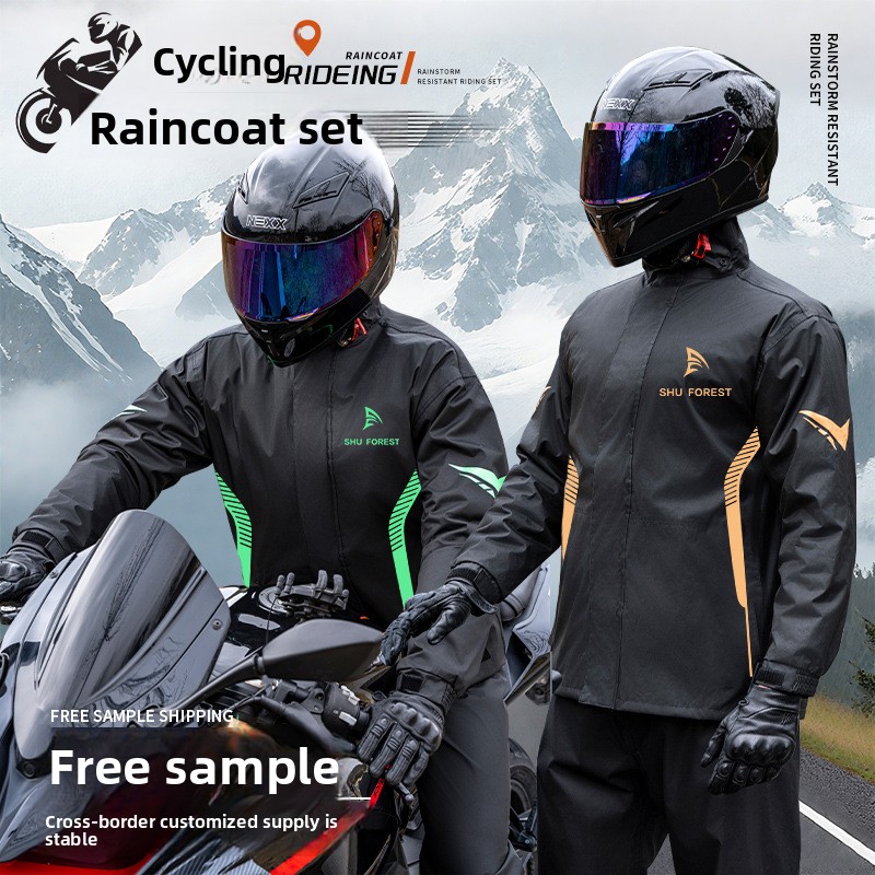 Cycling Commuter Rain Jacket - ชุดกันฝนสำหรับผู้ใหญ่ ทำจากผ้าโพลีเอสเตอร์ปองจีสะท้อนแสง เคลือบพีวีซี แยกชิ้นเป็นเสื้อแจ็คเก็ตและกางเกง ทนทานต่อการฉีกขาด เหมาะสำหรับการเดินทางไกล