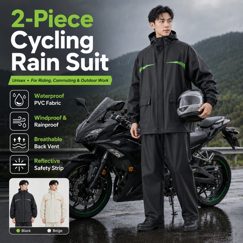Cycling Commuter Rain Jacket - ชุดกันฝนสำหรับปั่นจักรยานแบบกันน้ำ 2 ชิ้น สำหรับทุกเพศ – เสื้อแจ็คเก็ตและกางเกงสำหรับขี่จักรยาน